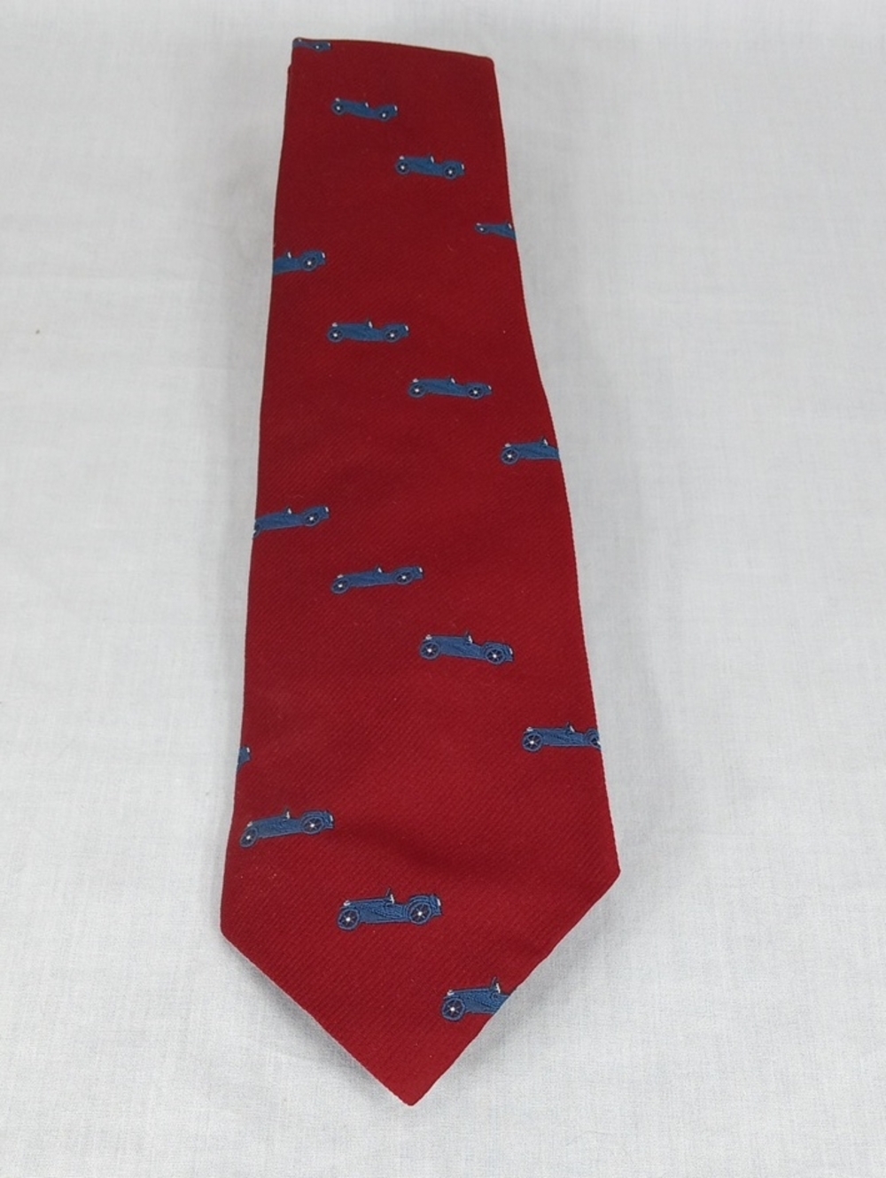 Brooks Brothers Red Silk Tie with Blue Car Motif
